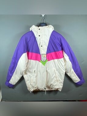 Vintage Nevica Ski Jacket Mens Size 40 White Purple Pink Colorblock 90s Coat